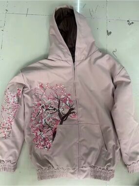 Light Pink Floral Cherry Blossom Hooded Jacket